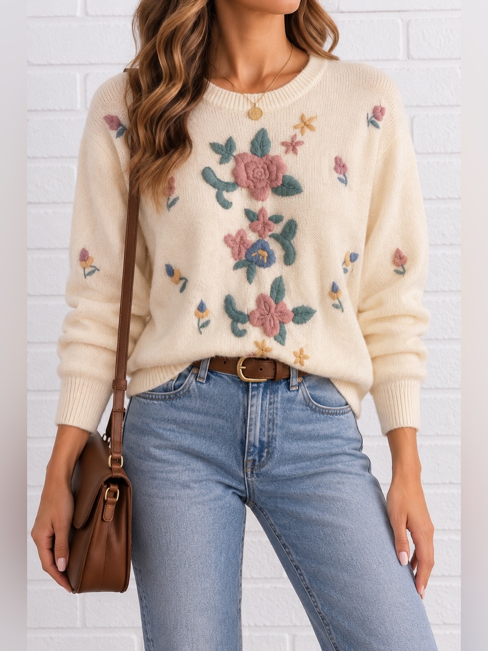 Vintage 90s Alfred Dunner Acrylic Nylon Floral Embroidered Cottagecore Sweater S